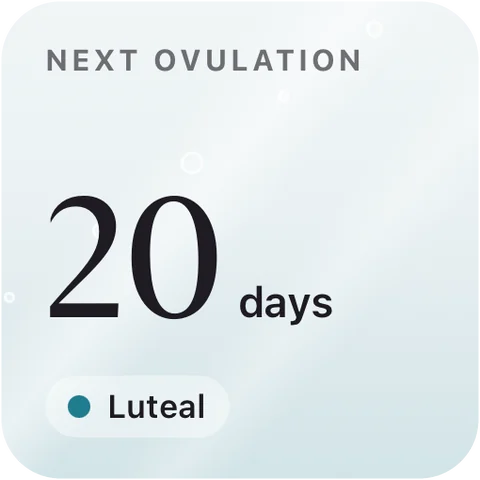 Small widget: next ovulation in 20 days.