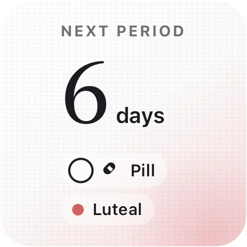 Small widget, White look: next period in 6 days.